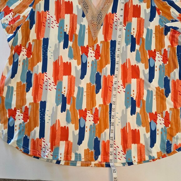 Women's Bold Abstract Multicolor Print V-Neck Blouse, 4XL - Picture 9 of 11
